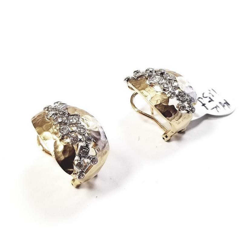 14K Yellow Gold Earrings With Paved Diamonds