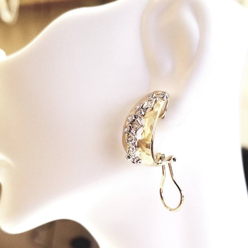 14K Yellow Gold Earrings With Paved Diamonds