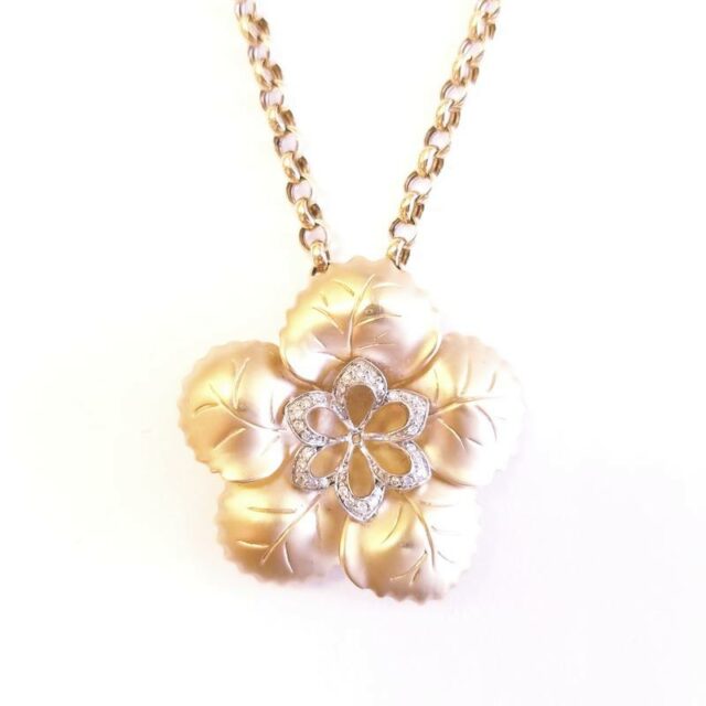 14K Yellow Gold Large Diamond Flower Necklace