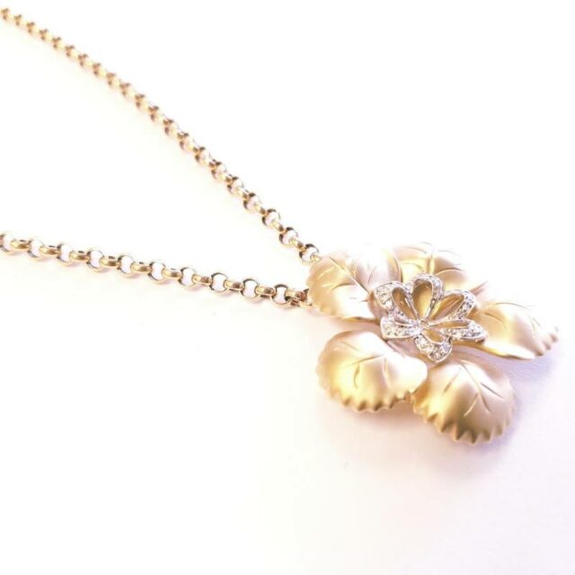 14K Yellow Gold Large Diamond Flower Necklace