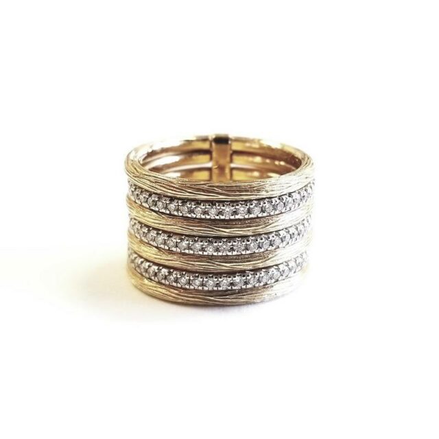 14K Yellow Gold Layered Paved Diamond Ring