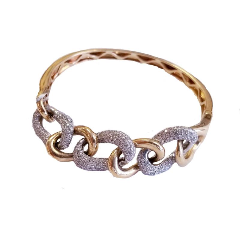 14K Yellow Gold Semi-Bangle Bracelet with Diamond Chain