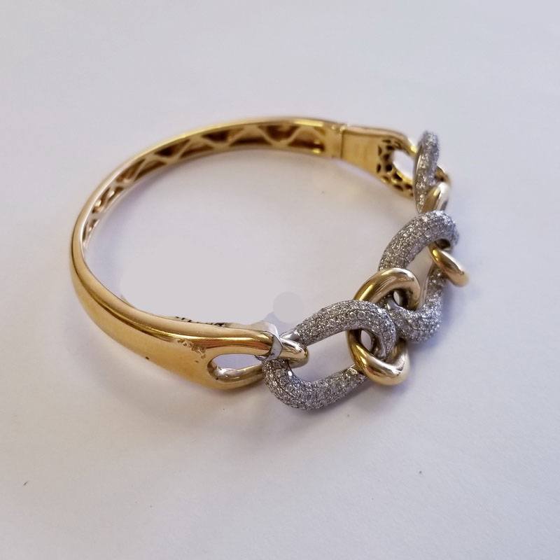 14K Yellow Gold Semi-Bangle Bracelet with Diamond Chain