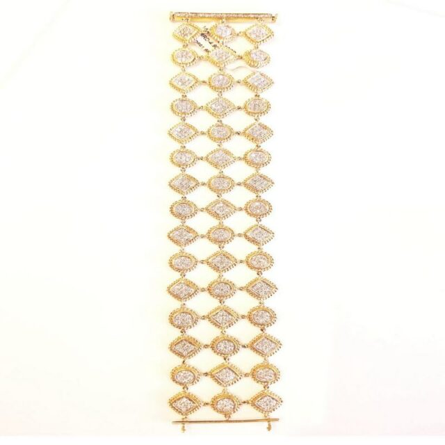 14K Yellow Gold Triple Row Wide Bracelet with Diamonds