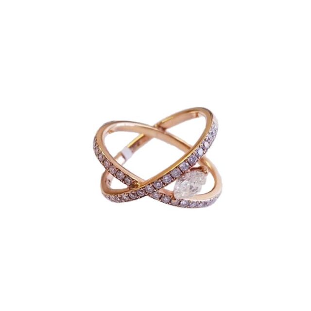 18K Rose Gold Intertwined Ring with Diamonds