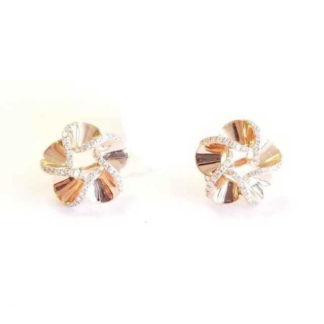 18K Rose Gold Pinwheel Flower Earrings With Diamonds