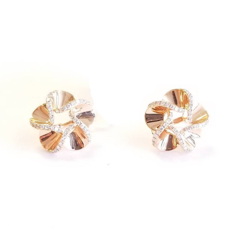 18K Rose Gold Pinwheel Flower Earrings With Diamonds
