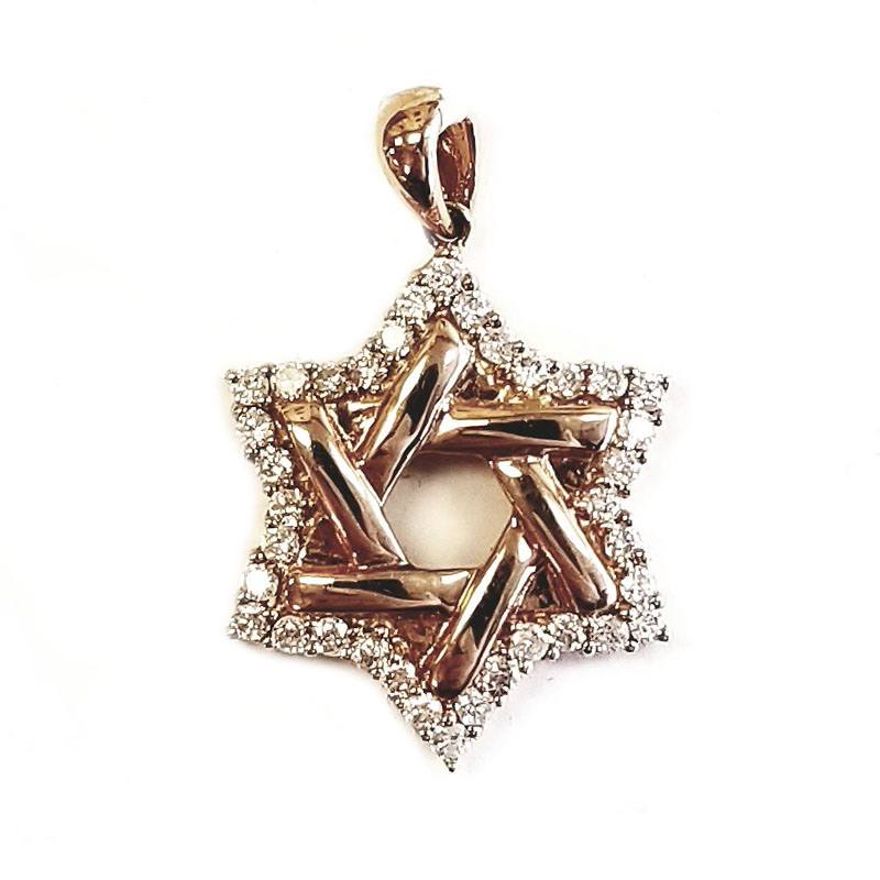 18K Rose Gold Star of David Pave Diamond Pendant