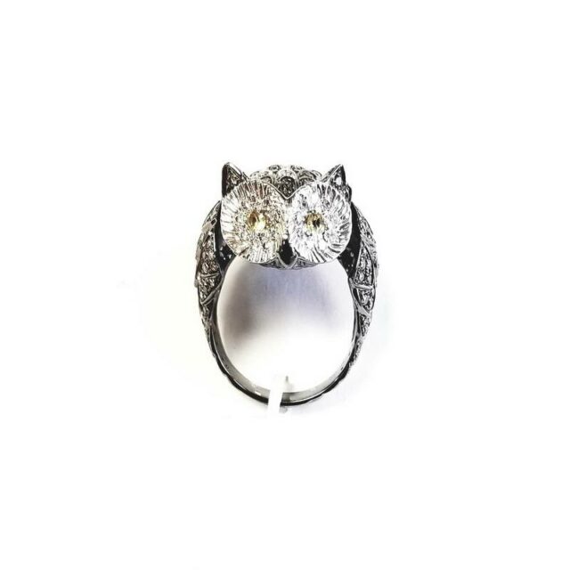 18K White and Black Gold Diamond Owl Ring