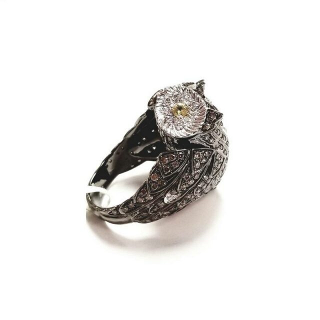 18K White and Black Gold Diamond Owl Ring