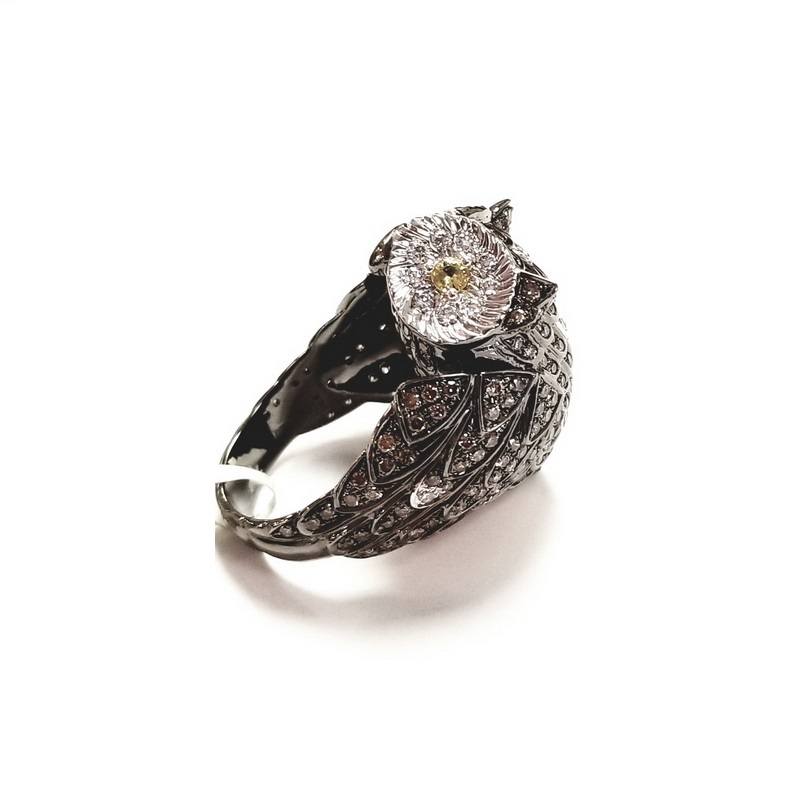 18K White and Black Gold Diamond Owl Ring