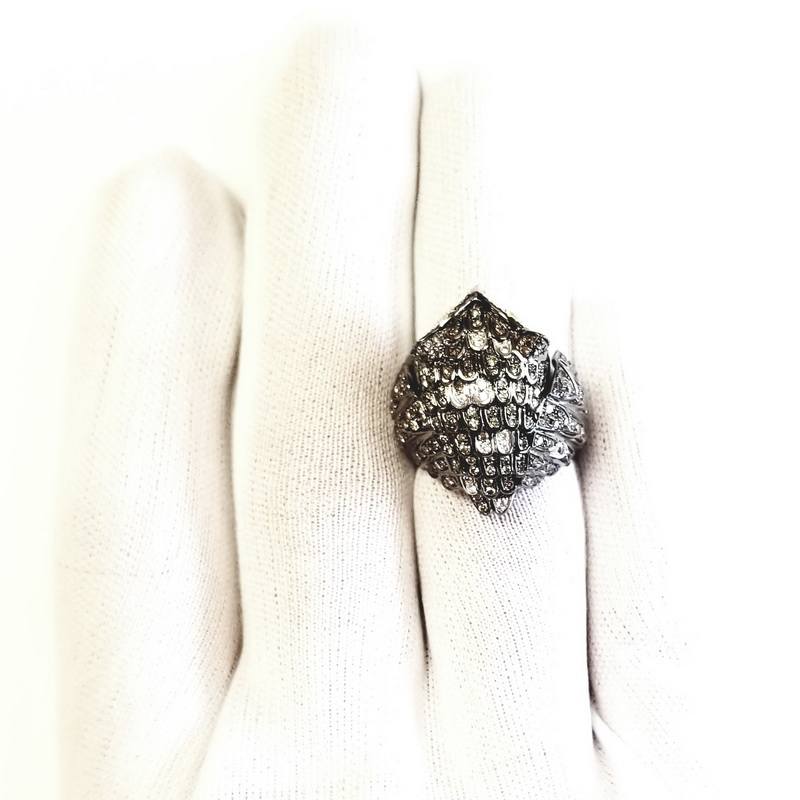 18K White and Black Gold Diamond Owl Ring