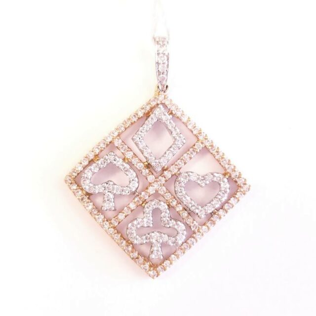 18K White and Rose Gold Diamond Casino Cards Charm Pendant