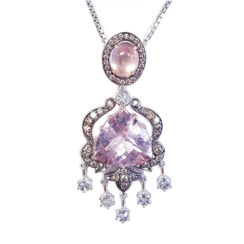18K White and Rose Gold Diamond Necklace with Morganite