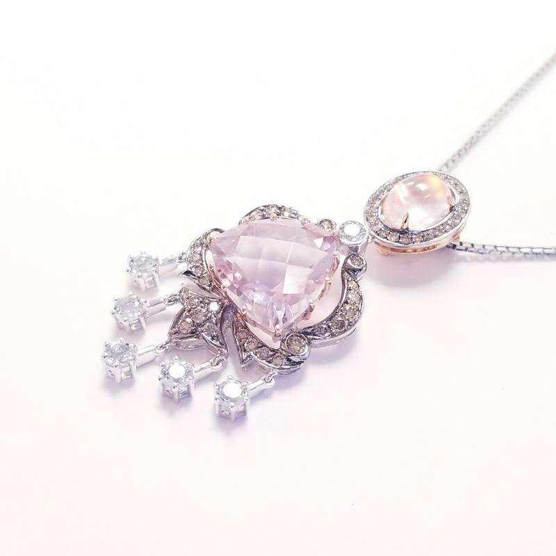 18K White and Rose Gold Diamond Necklace with Morganite