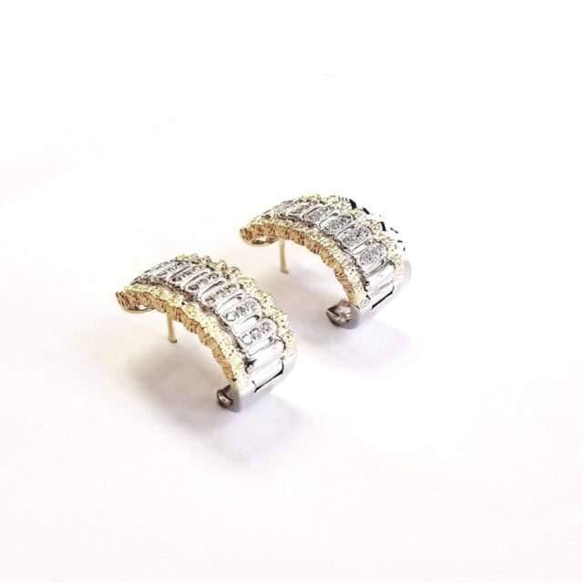 18K White And Yellow Gold Diamond Caterpillar Body Earrings