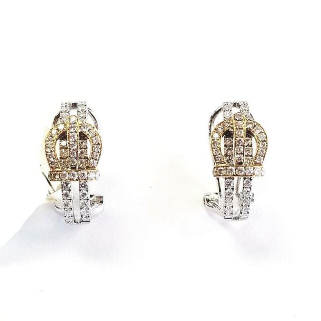 18K White And Yellow Gold Diamond Crown Earrings