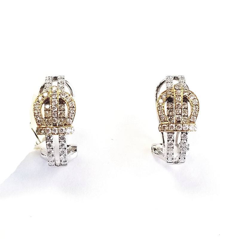 18K White And Yellow Gold Diamond Crown Earrings