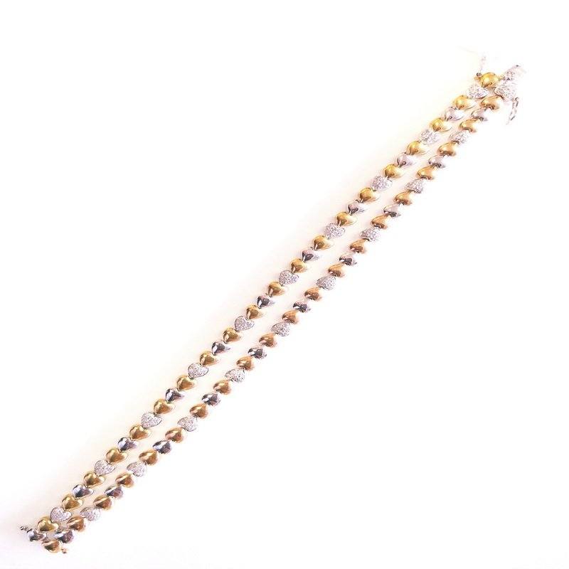 18K White and Yellow Gold Double Row Hearts Bracelets with Diamonds