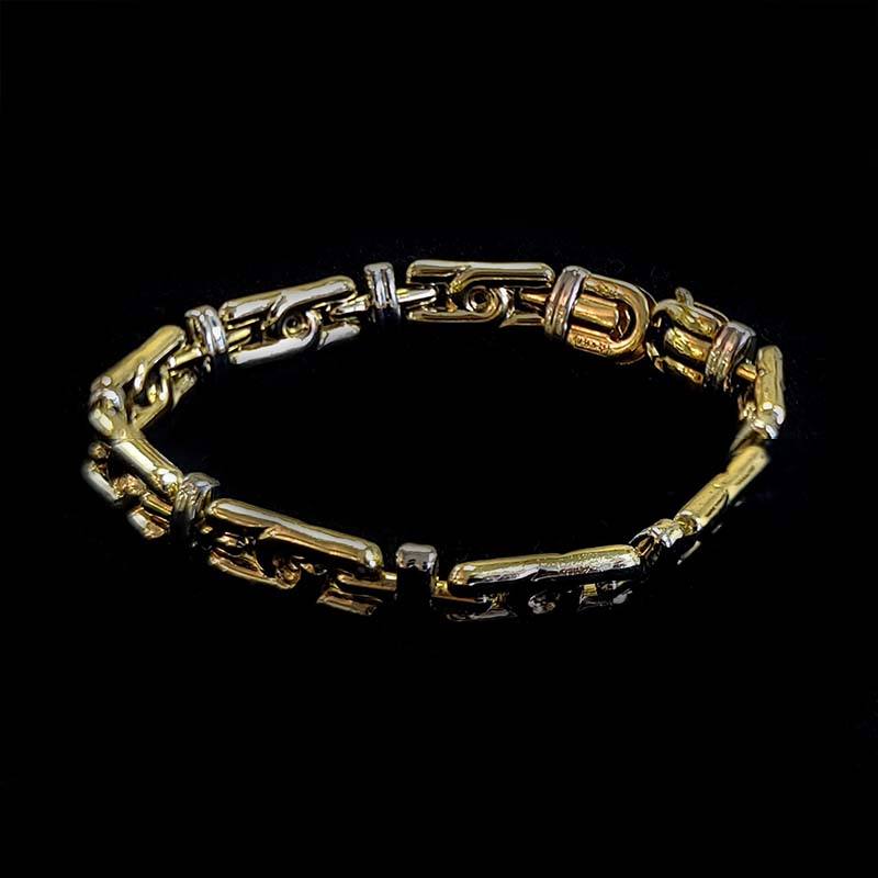 18K White and Yellow Gold Entwined Lock Chain Bracelet