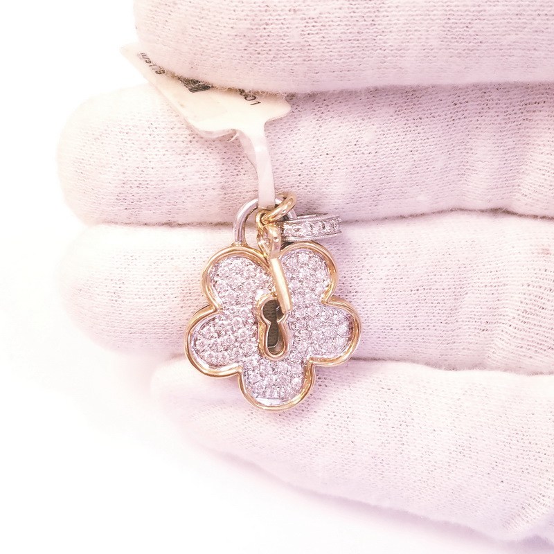 18K White and Yellow Gold Flower Lock and Key Pendant with Diamonds