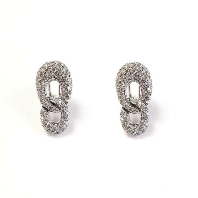 18K White Gold Chained Link Diamond Earrings