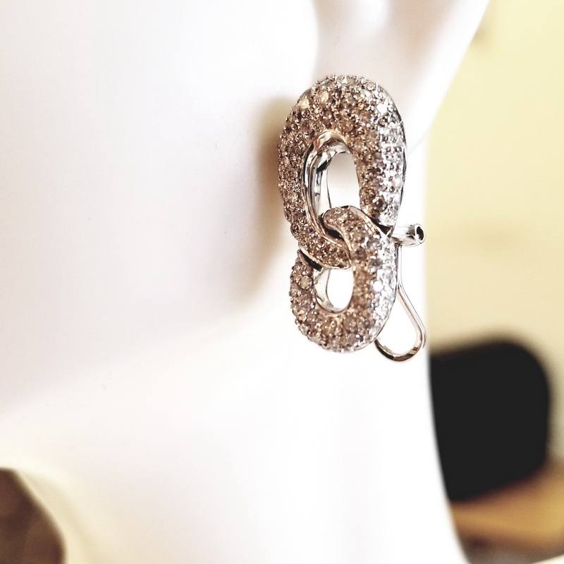 18K White Gold Chained Link Diamond Earrings