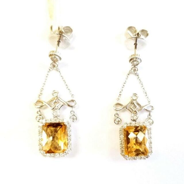 18K White Gold Chandelier Diamond Earrings With Yellow Topaz