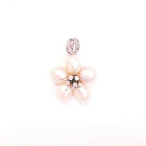 18K White Gold Diamond Flower Pendant with Pearls