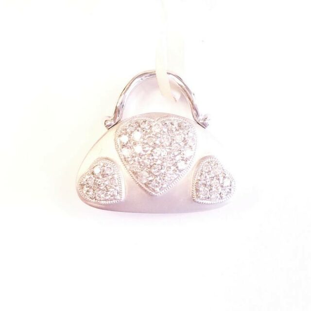18K White Gold Diamond Heart Handbag Charm Pendant