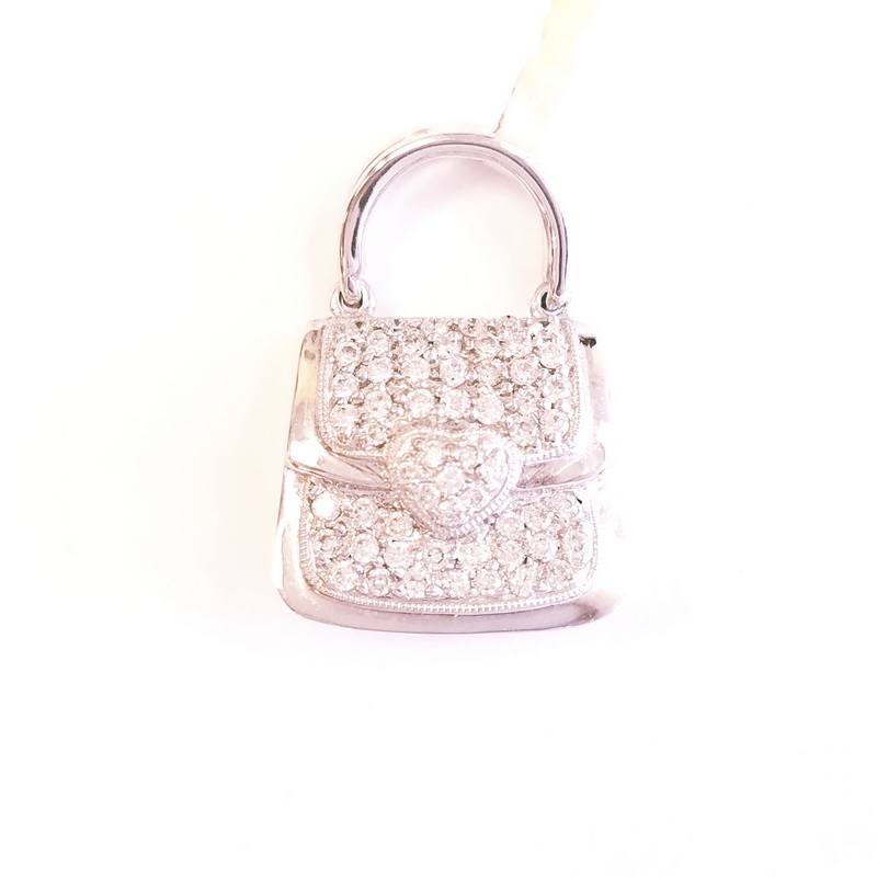 18K White Gold Diamond Pave Handbag Charm Pendant