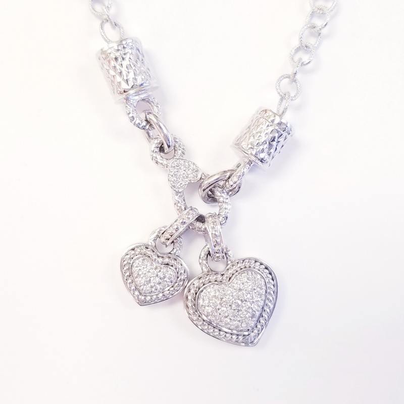 18K White Gold Double Hearts Diamond Necklace