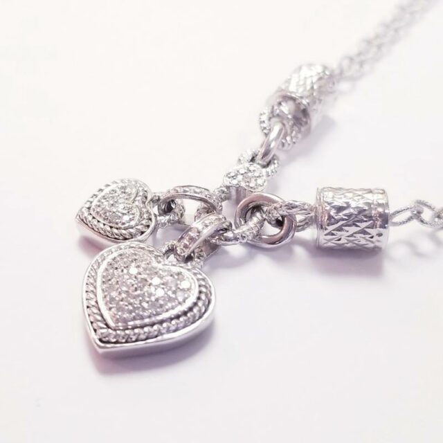 18K White Gold Double Hearts Diamond Necklace