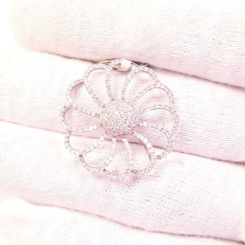 18K White Gold Large Diamond Flower Slide Pendant