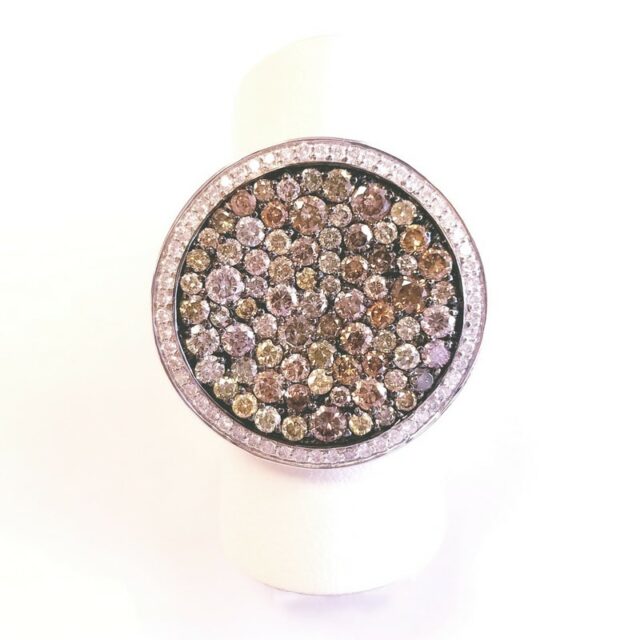 18K White Gold Large Round Pave Cocktail Ring with Multi Colored Diamonds