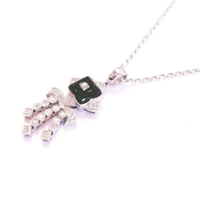 18K White Gold Onyx And Diamond Fringe Necklace