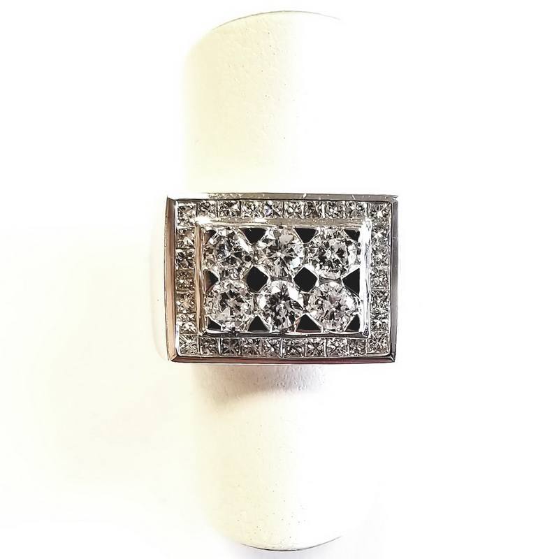 18K White Gold Pave Diamond Rectangle Ring