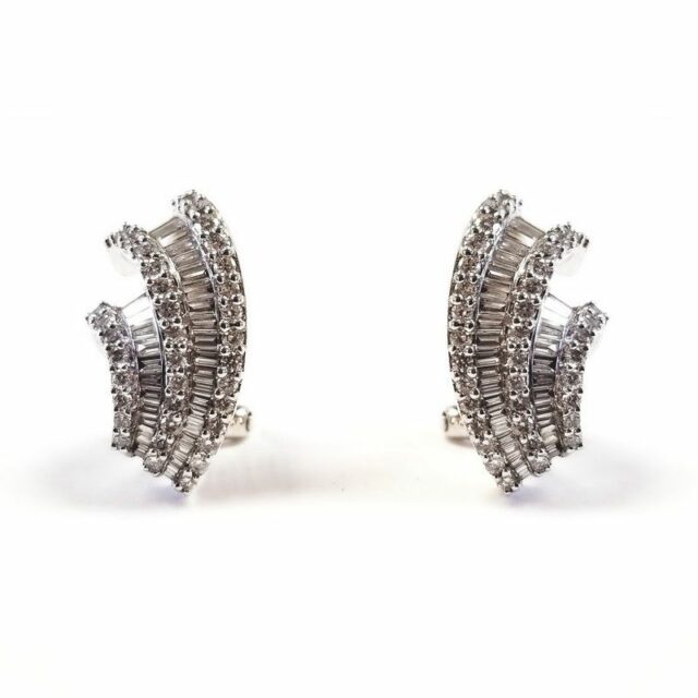 18K White Gold Peacock Tail Diamond Earrings