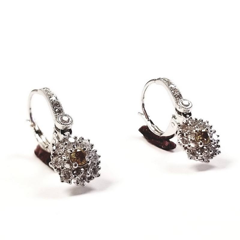 18K White Gold Snowflake Earrings With Multicolored Diamonds