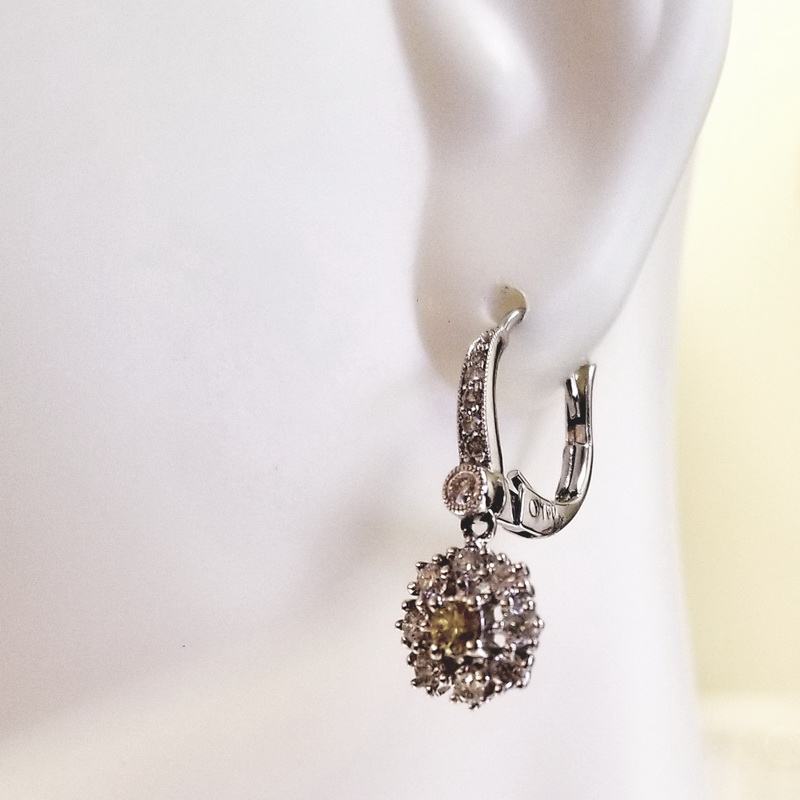18K White Gold Snowflake Earrings With Multicolored Diamonds