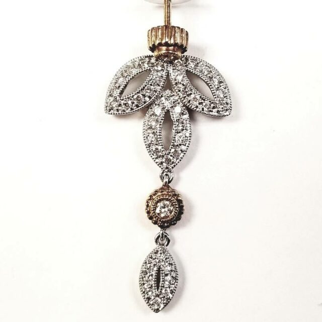 18K White Gold Three Leaf Chain Drop Diamond Earrings