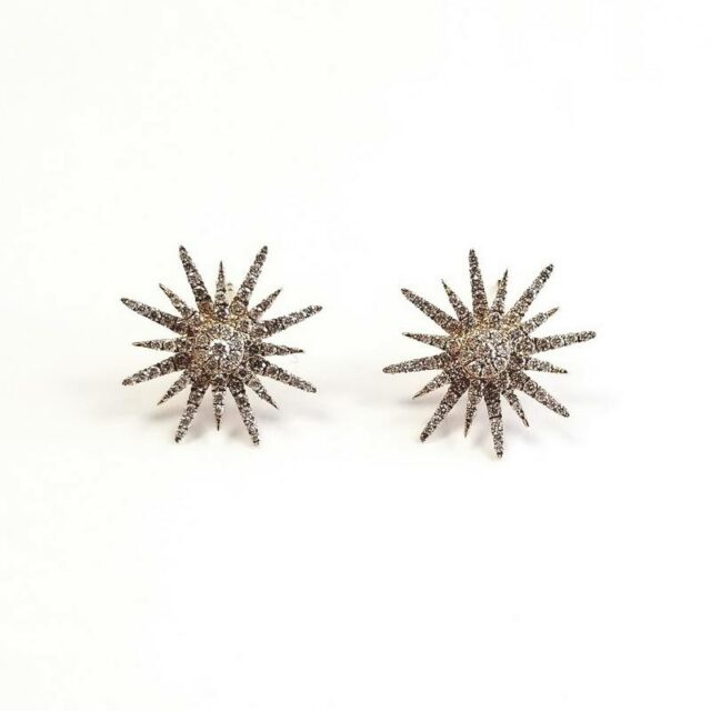 18K Yellow Gold Brown Diamond Star Earrings