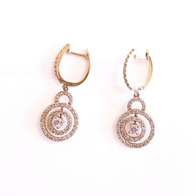 18K Yellow Gold Circular Drop Earrings With Diamonds