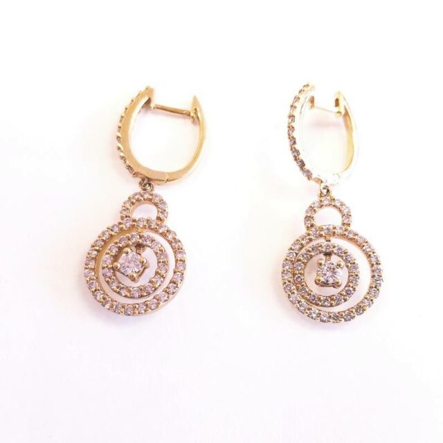 18K Yellow Gold Circular Drop Earrings With Diamonds