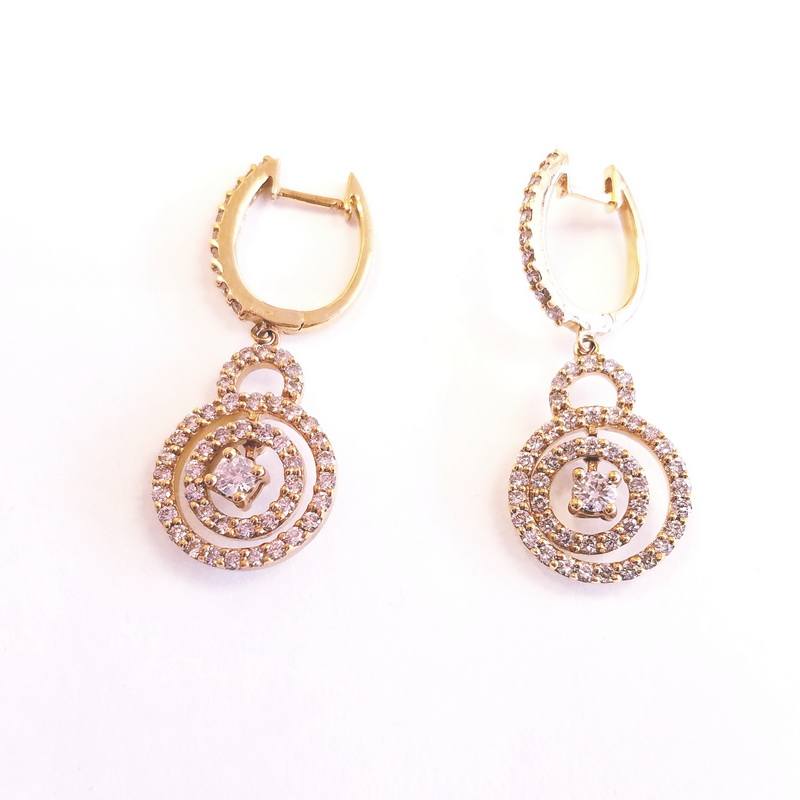 18K Yellow Gold Circular Drop Earrings With Diamonds