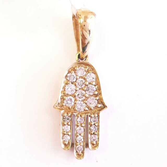 18K Yellow Gold Diamond Hamsa Hand Pendant