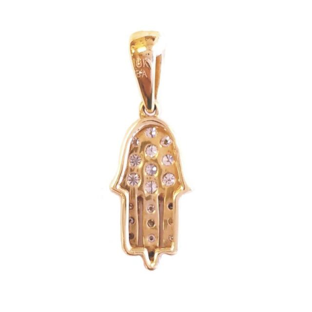 18K Yellow Gold Diamond Hamsa Hand Pendant