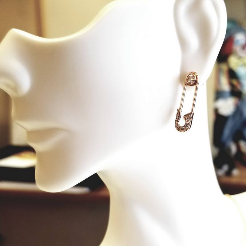 18K Yellow Gold Diamond Safety Pin Earrings