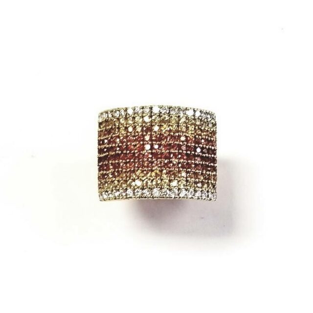 18K Yellow Gold Pave Diamond Ring with Colored Gemstones