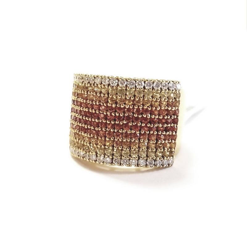 18K Yellow Gold Pave Diamond Ring with Colored Gemstones